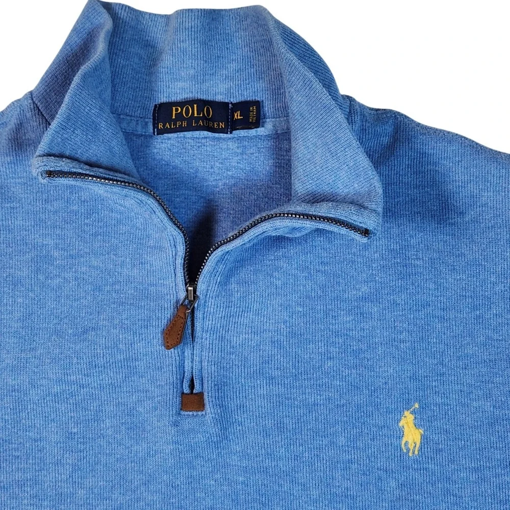 Polo Ralph Lauren‎ Men's Blue 1/4 Zip Pullover Sweater Embroidered Pony XL Mint